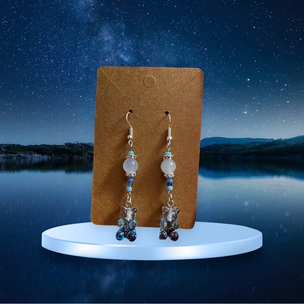 Handmade Blue Gummy Bear Dangle Earrings